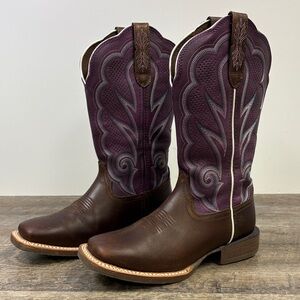 Durango Women’s 12” Western Boots – Brown & Plum Leather – Size 6.5M